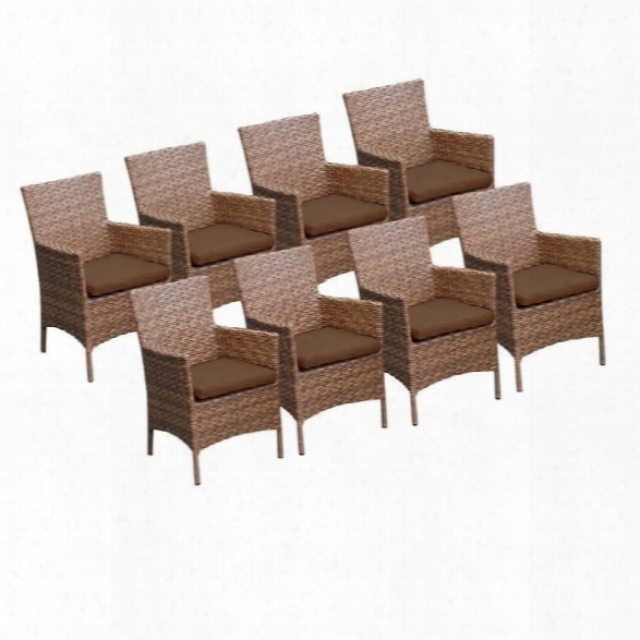 Tkc Laguna Wicker Patio Arm Dining Chairs In Cocoa (set Of 8)