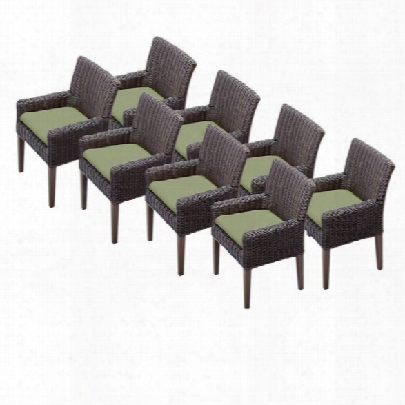 Tkc Venice Wicker Patio Arm Dining Chairs In Cilantro (set Of 8)