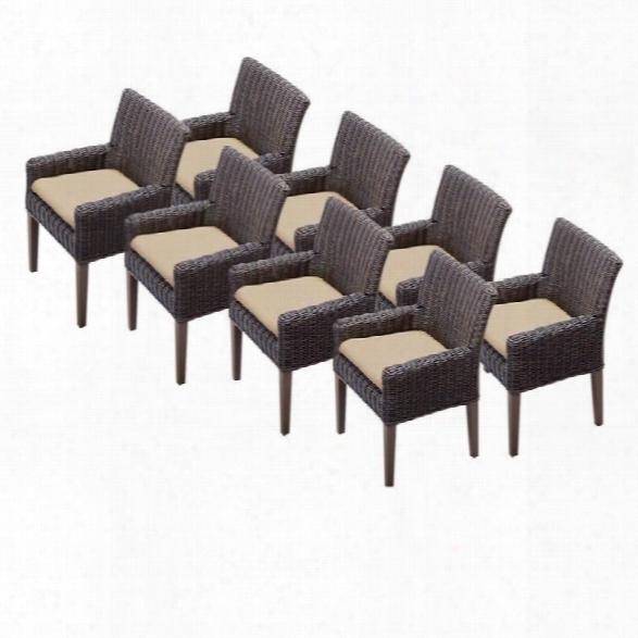 Tkc Venice Wicker Patio Arm Dining Chairs In Wheat (set Of 8)