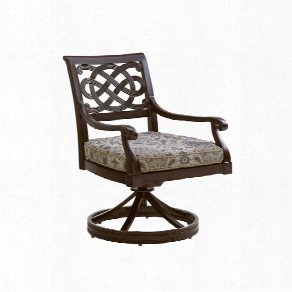 Tommy Bahama Black Sands Patio Swivel Dining Chair In Blue Print