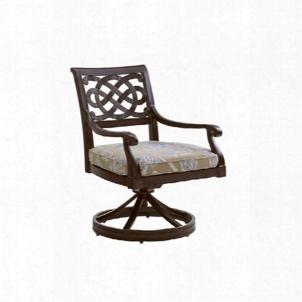 Tommy Bahama Black Sands Patio Swivel Dining Chair In Taupe Print