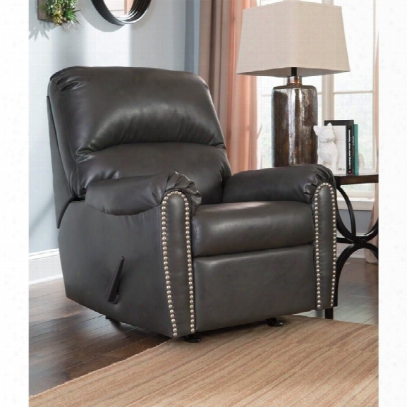 Ashley Lottie Leather Rocker Recliner In Slate