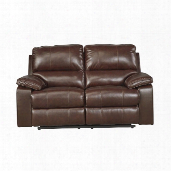 Ashley Transister Power Reclining Leather Loveseat In Coffee