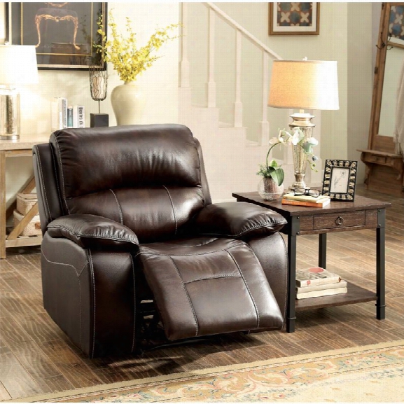 Furniture Of America Marta Top Grain Leather Recliner In Brown