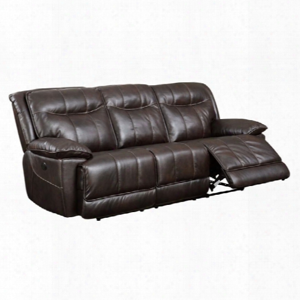 Furniture Of America Schaffer Leather Power Reclining Sofa In Brown