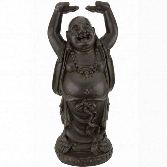 Oriental Furniture 3' Tall Sting Laughing Buddha Statue In Patina