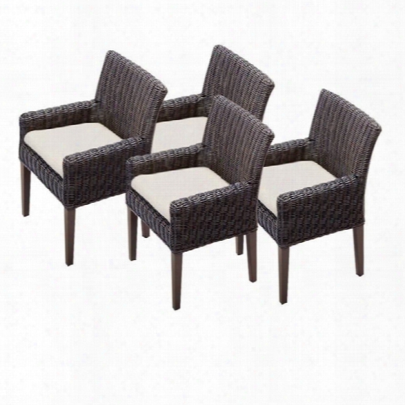 Tkc Venice Wicker Patio Arm Dining Chairs In Beige (set Of 4)