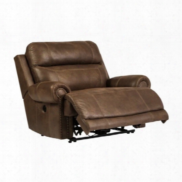 Ashley Austere Faux Leather Power Zero Wall Wide Recliner In Brown