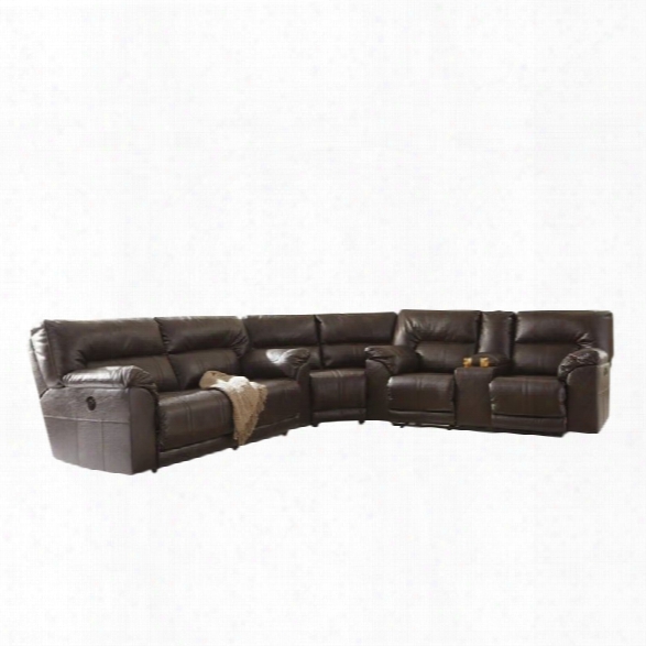 Ashley Barrettsville Power Leather Reclining Sectional In Brown