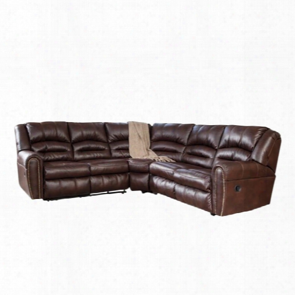 Ashley Manzanola 2 Piexe Faux Leather Reclining Sectional In Chocolate