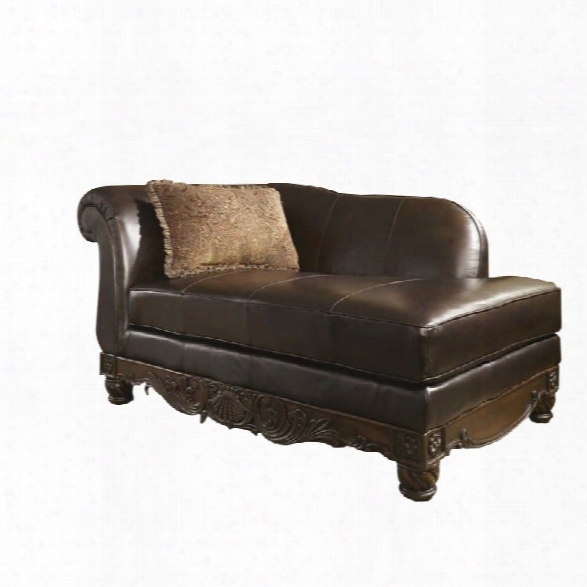 Ashley North Shore Leather Right Chaise Lounge In Dark Brown