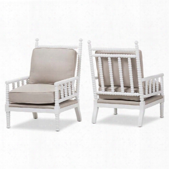 Baxton Studio Hillary Spindle Back Chair In Beige And White (set Of 2)