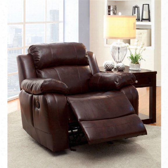 Furniture Of America Calcett Leather Glider Recliner In Brown