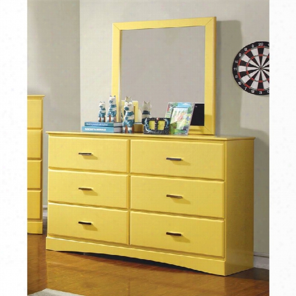 Furniture Of America Geller 6 Drawer Dresser And Mirror Set In Yellow