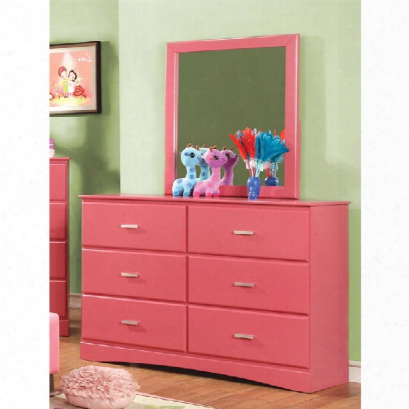 Furniture Of America Geller 6 Drawer Dresser And Mirror Set In Pink