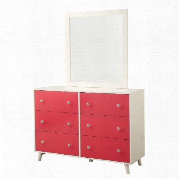 Furniture Of America Jennings 6 Drawer Dresser And Mirror Set In Pink