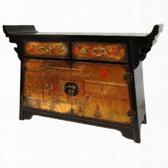 Oriental Furniture Daily Life Altar Accent Chest In Gold