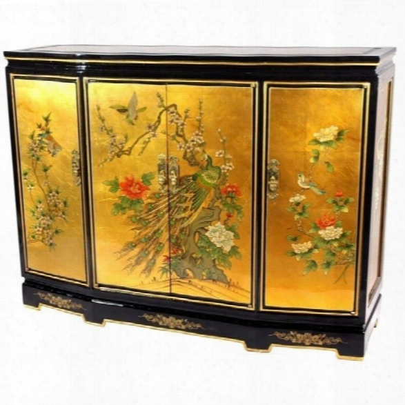 Oriental Furniture Gold Leaf Slant Front Accent Chest In Gold Leaf