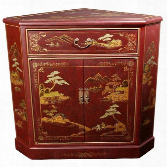 Oriental Furniture Japanese Corner Accent Chest In Red