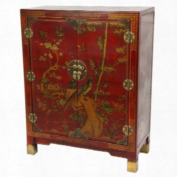 Oriental Furniture Nestling Birds Accent Chest In Red