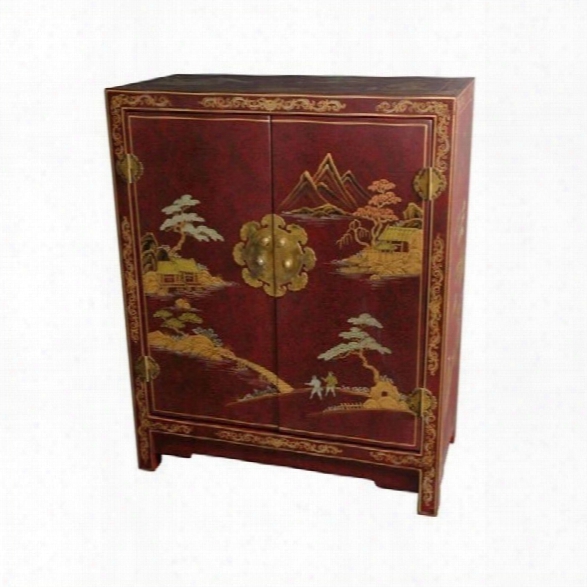 Oriental Furniture Red Lacquer Accent Chest In Red Lacquer