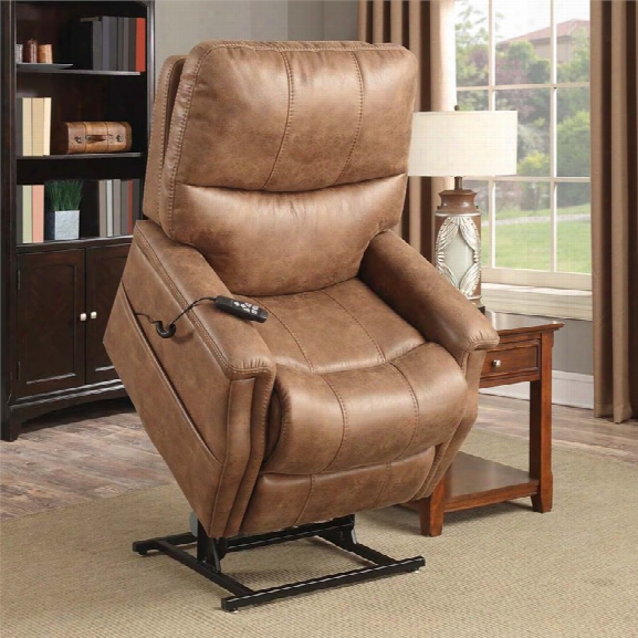 Pri Faux Leather Dual Motor Lift Chair In Badlands Saddle Brown