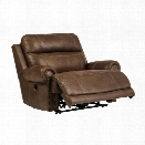 Ashley Austere Faux Leather Power Zero Wall Wide Recliner in Brown