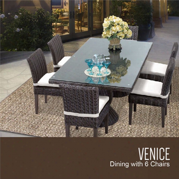 Tkc Venice 7 Piece 80 Glass Top Patio Dining Set In White