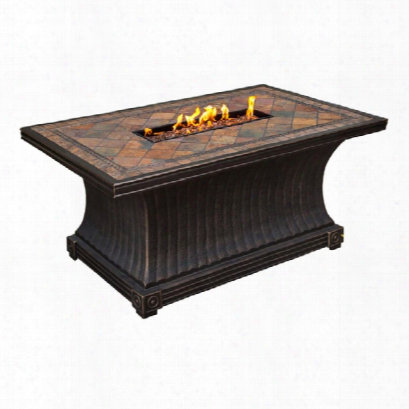 Tkc Vienna 32 X 52 Slate Top Patio Gas Fire Pit Table In Brown