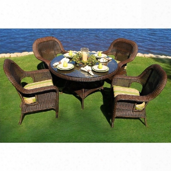 Tortuga Sea Pines 5 Piece Patio Dining Set-java/ Montfleuri Sangria