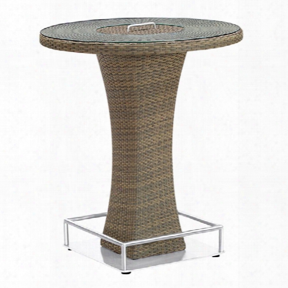 Armen Living Olina Patio Glass Top Rattan Pub Table In Brown
