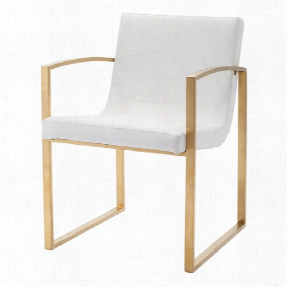 Nuevo Clara Faux Leather Dining Arm Chair In White And Gold