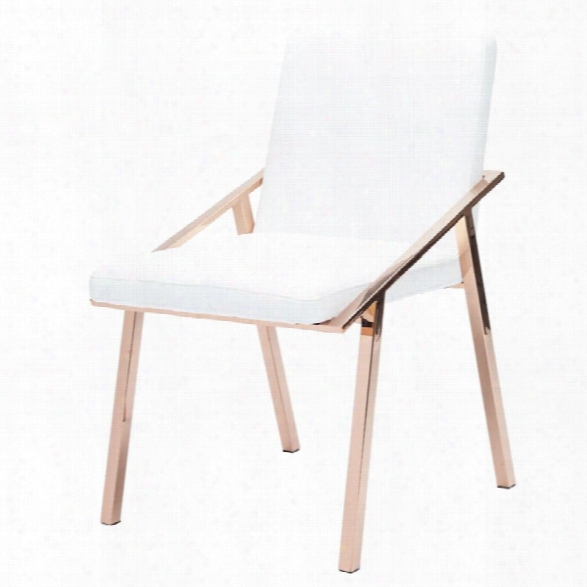 Nuevo Nika Faux Leather Dining Side Chair In White And Rose Gold