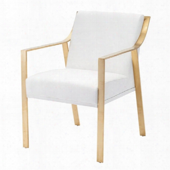 Nuevo Valentine Faux Leather Dining Arm Chair In White And Gold