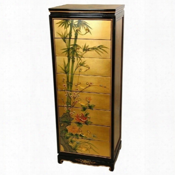 Oriental Furniture 8 Drawer Leaf Accent Chest In Gold