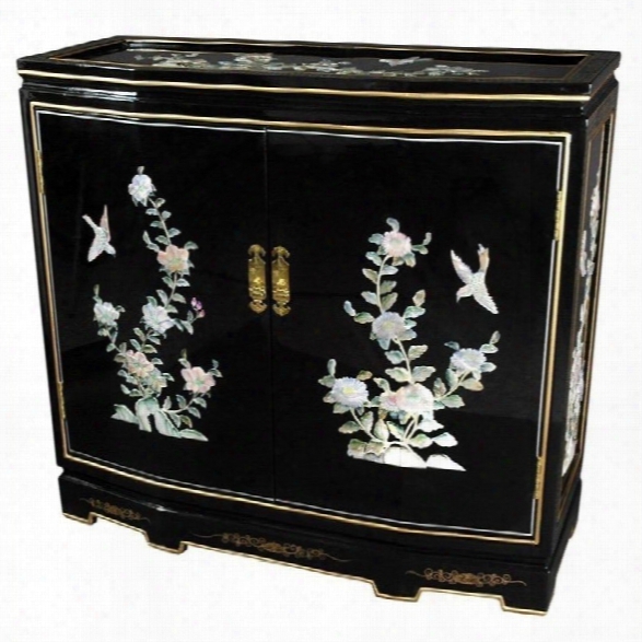 Oriental Furniture Floral Slant Front Accent Chest In Black