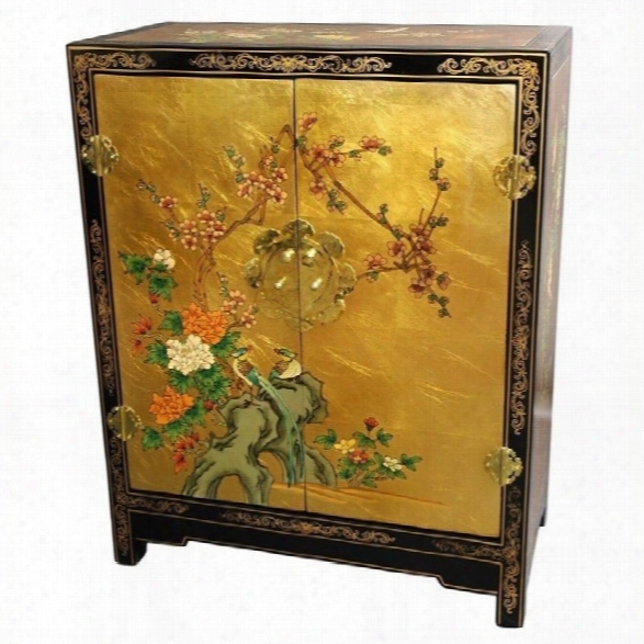 Oriental Furniture Gold Leaf Accent Chest In Gold