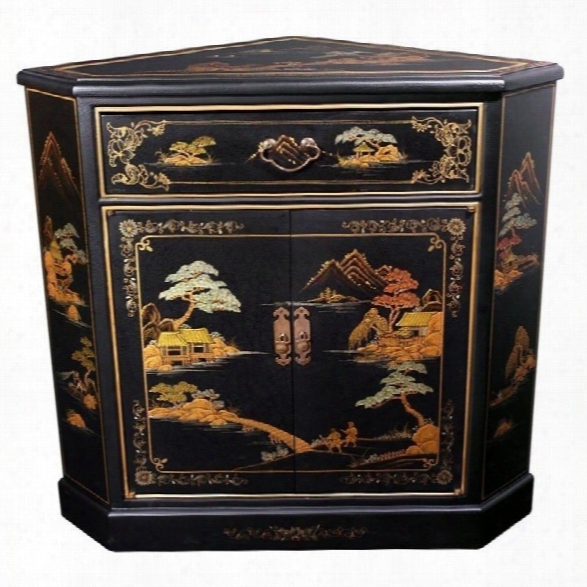 Oriental Furniture Japanese Corner Accent Chest In Black