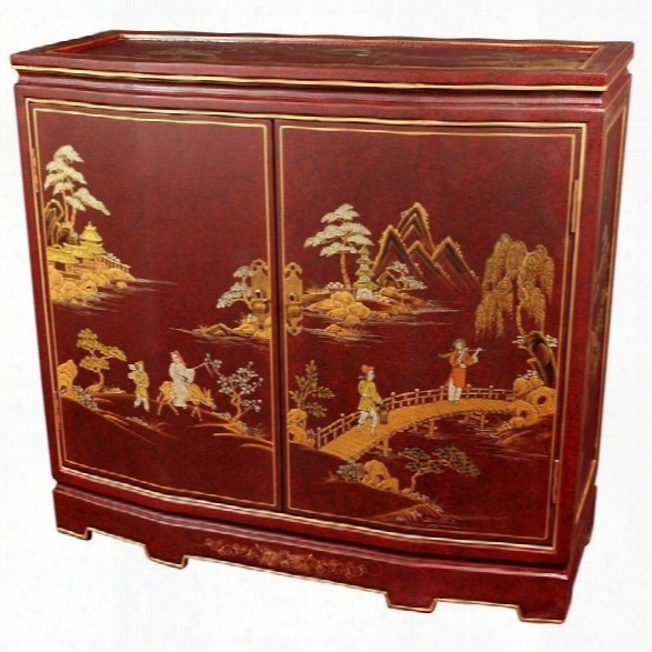 Oriental Furniture Japanese Slant Front Accent Chest In Red