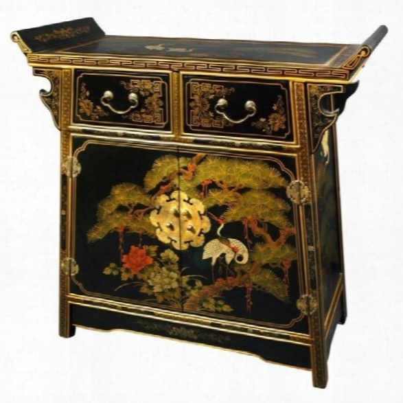 Oriental Furniture Lacquer Altar Accent Chest In Gold Leaf