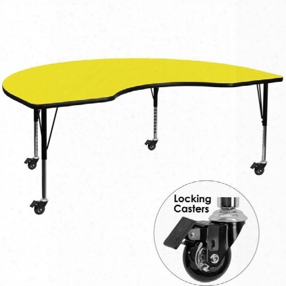 Flash Furniture 26 X 96 Kidney-shaped High Pressure Top Mobile Activity Table In Yellow