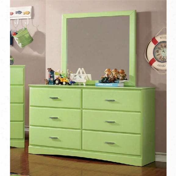 Furniture Of America Geller 6 Drawer Dresser And Mirror Set In Green