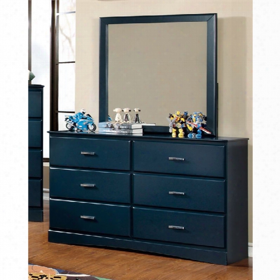 Furniture Of America Geller 6 Drawer Dresser And Mirror Set In Blue