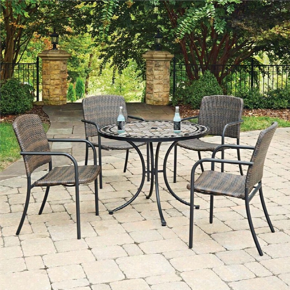 Home Styles Laguna 5 Piece 39 Round Marble Top Patio Dining Set