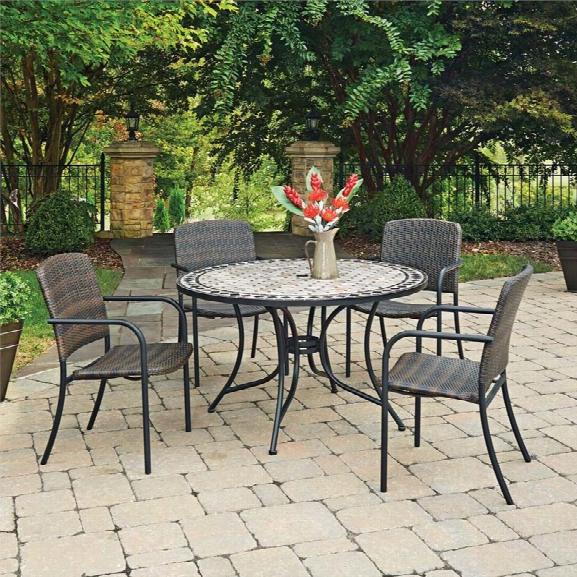 Home Styles Laguna 5 Piece 51 Round Marble Top Patio Dining Set