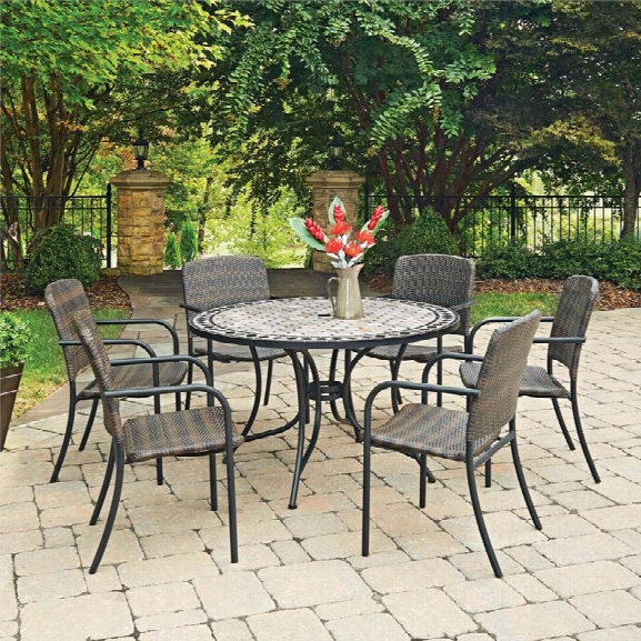 Home Styles Laguna 7 Piece 51 Round Marble Top Patio Dining Set