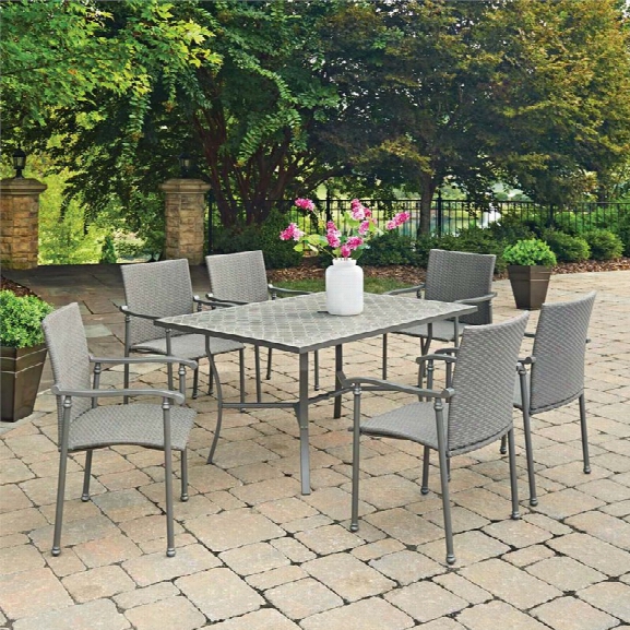 Home Styles Umbria 7 Piece Concrete Tile Patio Dining Set In Gray