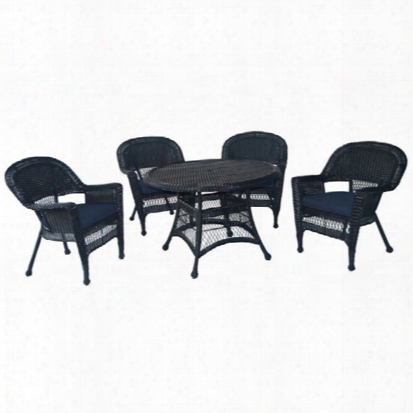 Jeco 5 Piece Wicker Patio Dining Set In Black And Blue