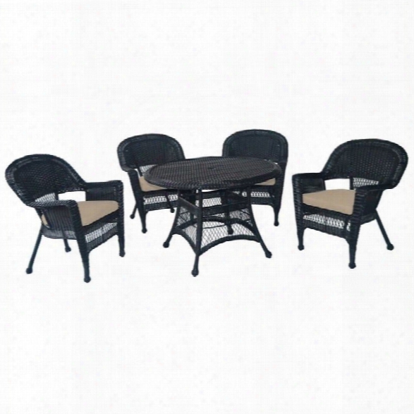 Jeco 5 Piece Wicker Patio Dining Set In Black And Tan