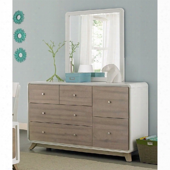 Ne Kids East End 6 Drawer Dresser With Mirror In White And Taupe